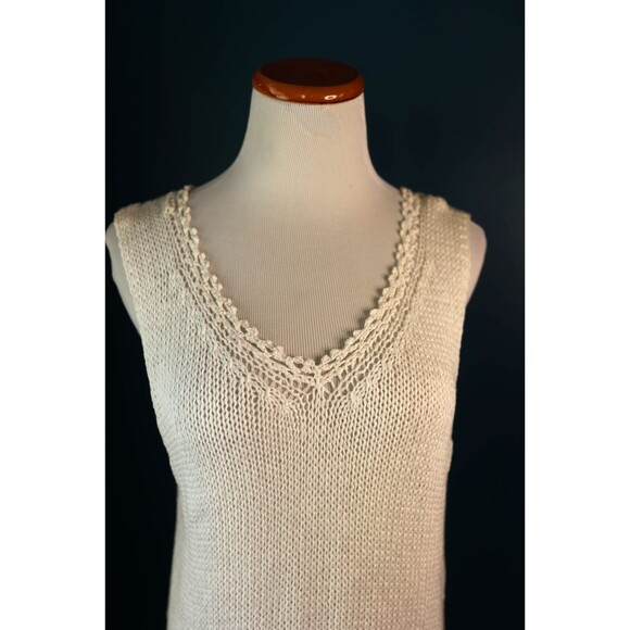 VIntage J Jill Tank Top Crochet Sweater Sheer Knit Cottagecore Beachy White L - Picture 2 of 9